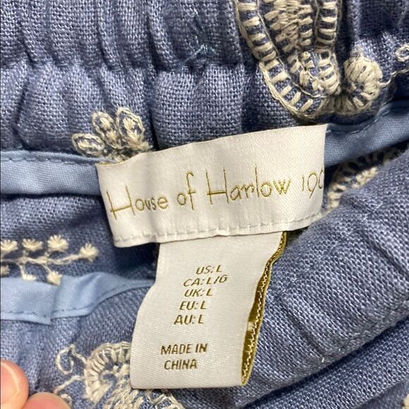 House of Harlow Boho Embroidered Paisley Linen Blend Paperbag Shorts Sz L - Picture 2 of 13